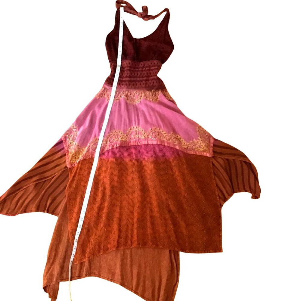 Boho Patchwork Women Halter Dress Sequin Embroidery Asymmetrical Cottagecore S - Picture 6 of 9